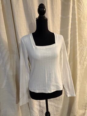 Old Navy White Ribbed Square Neck Long Sleeve Top